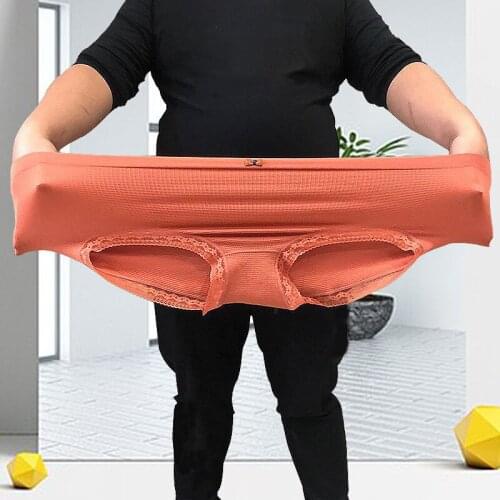 70-120 Kg High Elastic Large Size Womens Lace Trim Underwear Mid Waist Panties Solid Color Ladies Seamless Briefs