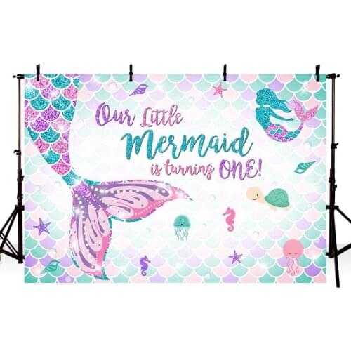 7x5ft Vinyl Custom Photo Studio Background Photography Backdrop Under Sea Little Mermaid Shell Newbron Photo Background