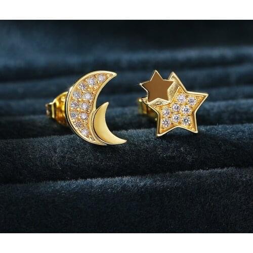 Asymmetrical Star Moon Stud Earrings For Women Creative Simple Gold Color Elegant Personality Womens Earring Female Jewelry