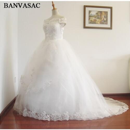 BANVASAC 2017 New A Line Short Sleeve Court Train White Satin Bridal Wedding Dress Wedding Gown Vestido De Noiva W0130
