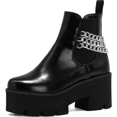 Metal Chain Ultra-High Waterproof Platform Thick-Soled Inner Heightening Chelsea Boots Stone Pattern Elastic Band High Heel Shoe