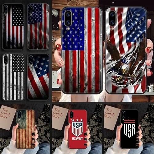 America USA Flag Phone case For Huawei Honor 6 7 8 9 10 10i 20 A C X Lite Pro Play black trend coque silicone cell cover art