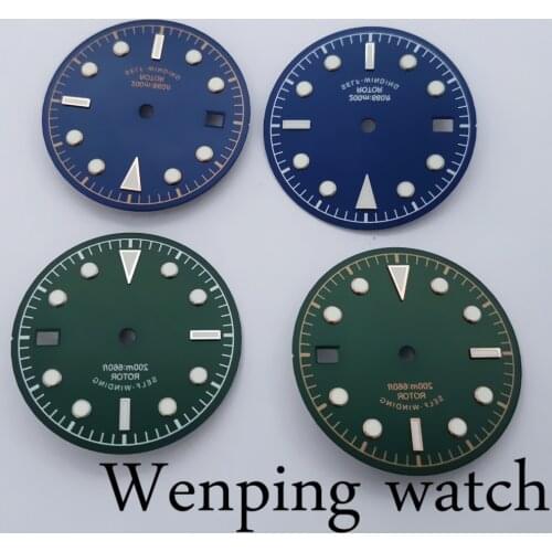 New 30.5mm Sterile Luminous Blue/Green Colour Watch Dial Fit NH35 NH36A ETA 2824 2836 Miyota 82 Series Movement