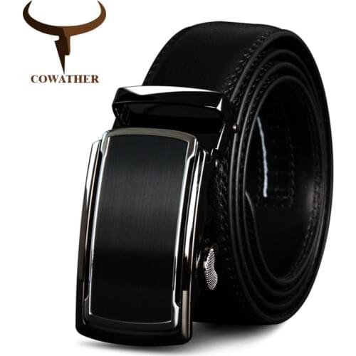 COWATHER Top Cow Genuine Leather Men Belts High Quality Men Automatic Buckle Male Belts Vintage Buckle Leather Belts 110-130cm