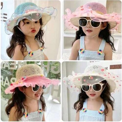 Childrens Hats Female Summer Sunscreen Princess Beach Hats Outing Sun Hats Girls Straw Hats Sun Hats Baby Fisherman Hats