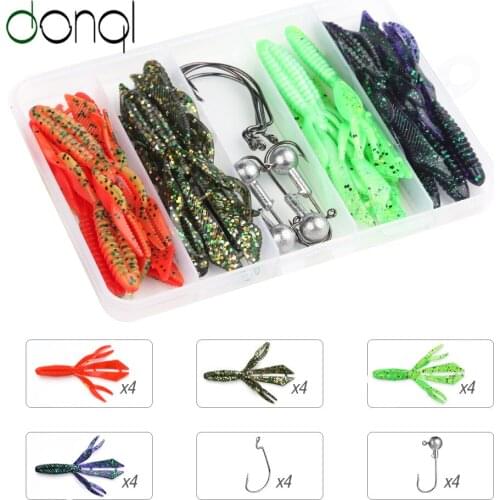 DONQL 16Pcs Jig Soft Fishing Lures 89mm 3.3g Artificial Silicone Worms Shrimp Lures Bass Wobblers Swimbait Fishing Tackle Baits