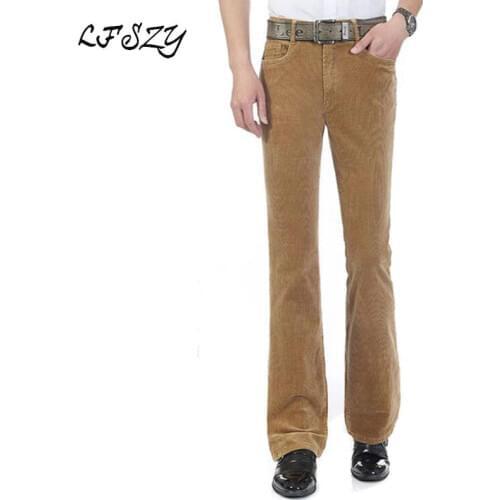 Jeans Men 2019 Mens Autumn New Micro-slip Casual pants Korean version of Elastic Slim-sleeved Corduroy Casual Flare pants