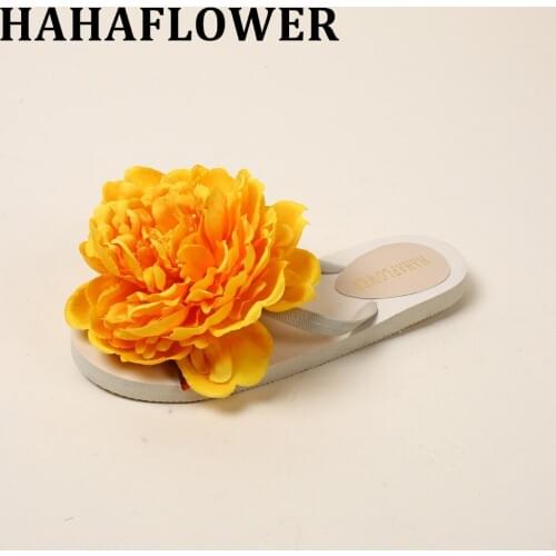 HAHAFLOWER New Fashion Summer Shoes Woman Slippers Yellow 16cm Flowers Women Sandals Flat Sandals Slippers Non-slip Large Size