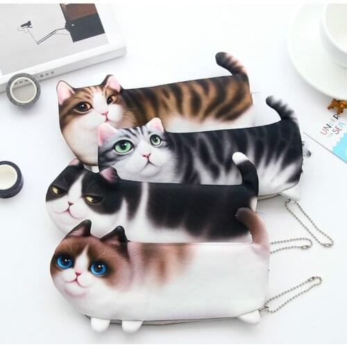 1pc Cute novelty simulation cartoon cat pencil case soft cloth school stationery pencil case gift for female students 2020 new