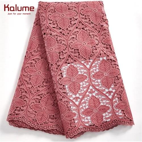 Kalume Pink African Cord Lace Fabric 2021 French Guipure Cord Lace Fabric Embroidery White Nigerian Lace Fabric For Dress F2411