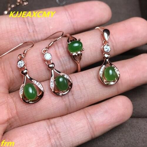 KJJEAXCMY Fine jewelry, 925 Sterling Silver Inlay Large Natural Jasper Lady Ring Pendant Set 3pcs