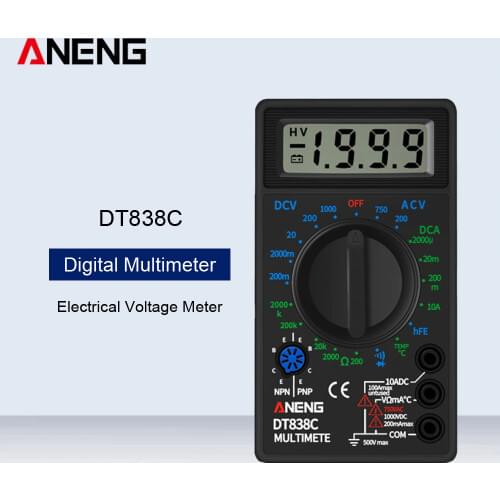 Mini DT838C Digital Multimeter Tester HTF Voltmeter Buzzer Current Resistance Temperature Meter AC DC Ammeter Diode Test Lead
