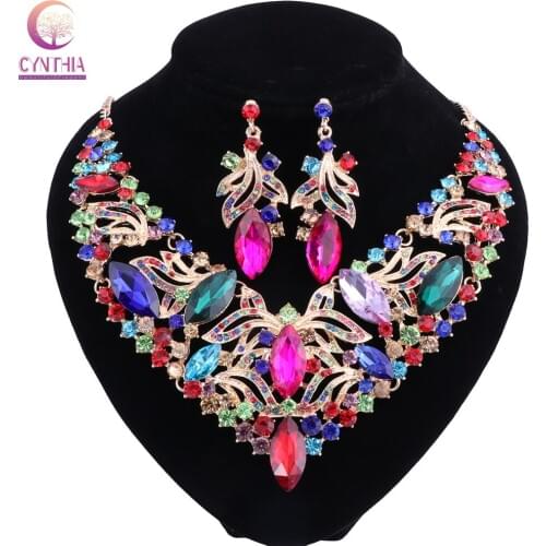 Fashion Necklace Earring Sets Vintage Bridal Jewelry Sets Rhinestone Party Wedding Prom Costume Accessories Decoration for Women