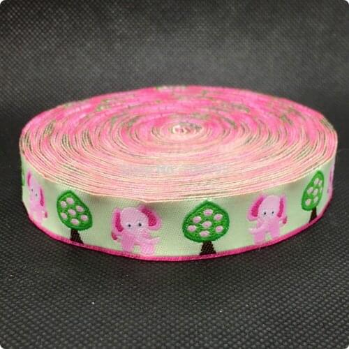 NEW wholesale 5/8 '(16 mmx10yards) 100% Polyester Woven Jacquard Ribbon pink elephants and trees