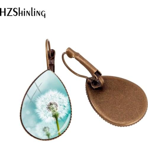 2019 New Dandelion Tear Drop Earrings Art Painting Photo Earring Clips Glass Dome Hand Craft Jewelry Drop Earring