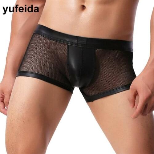 New Transparent Men Boxer Shorts Mesh Patchwork Soft Breathable U-shaped Mens Boxers Underwear Underpants Panties Casual Shorts