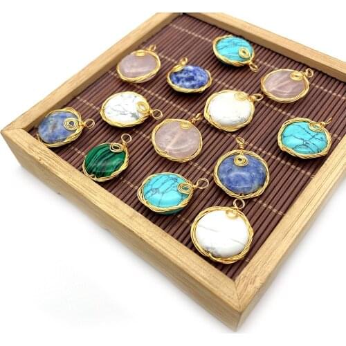 Pendant Necklace Oblate Shape Hand-wound Edging Malachite Turquoise DIY Designer Made Necklace Pendant Charm Lady Jewelry