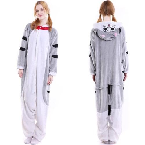 Adults Pajamas Women Flannel Sleepwear Unisex Cute Chis Cat Sweet Home Cartoon Animal Pajama Set Hooded Pyjamas Kigurumi