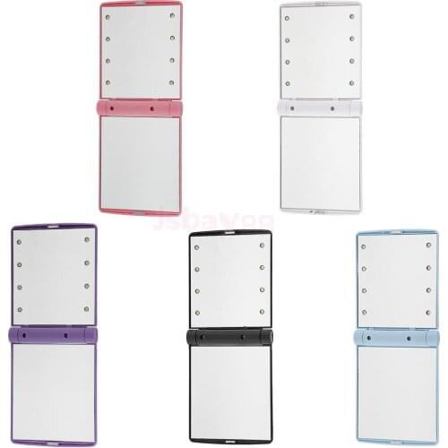 Portable 8 LED Lights Folding Compact Pocket Makeup Cosmetic Mirror Cosmetic Rectangle Foldable Silver Makeup Mirrors Girls Gift