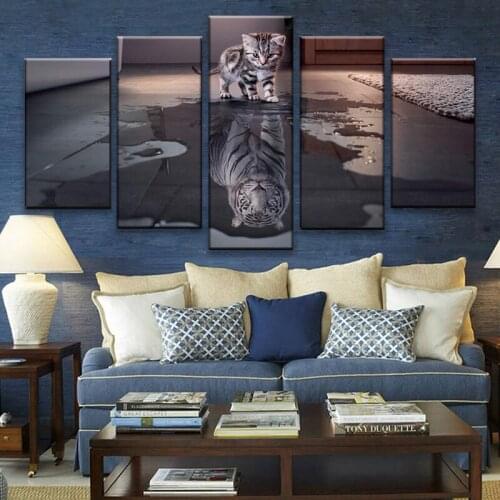 Posters and Prints Cat Tiger Inspiration 5 Piece Painting Wall Art Canvas Painting Pictures For Living Room Home Bar Decoration