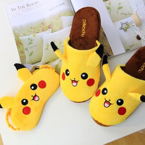Pokemon Blindfold Kawaii Pikachu Plush Shoes Indoor Warm Winter Adult Anime Cartoon Stuffed Shoes For Kids Girls Christmas Gift