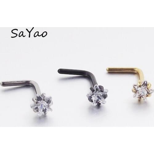 2Piece 0.8x7x3mm nostril nose stud L Shape nose ring Star Zircon Nose Studs Ring Twist Screw Nose Septum Piercing Body Jewelry