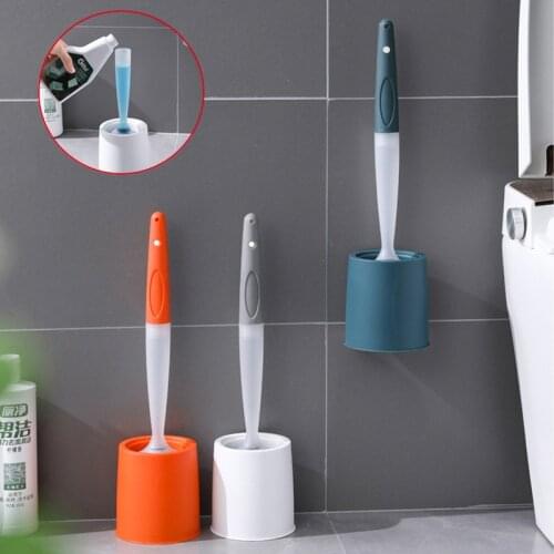 Toilet Brush Soft TPR Silicone Head Press Liquid Toilet Cleaner Wall-mounted Cleaning Brush Holder Home Cleaner WC Accessories