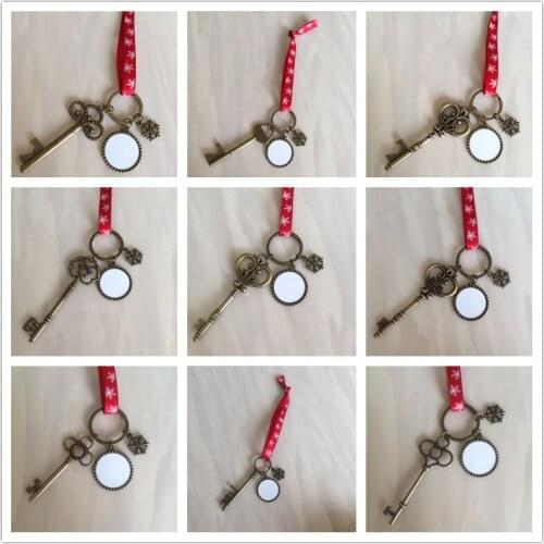 Sublimation santa claus key wine opener christmas retro vintage key chain hot transfer printing blank material 50pcs/lot 9style