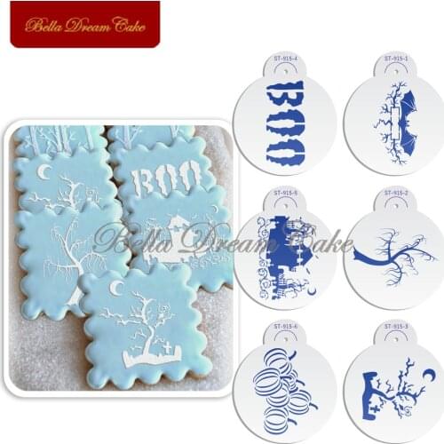 Halloween Trees Cookies Stencils Set Coffee Stencil Template Fondant Chocolate Biscuit Cake Mold Cake Decorating Tool Bakeware