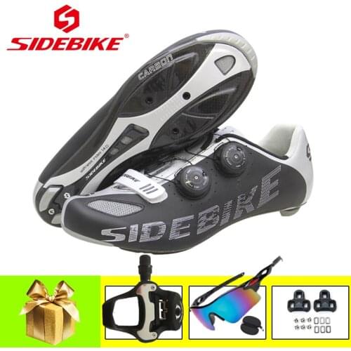SIDEBIKE Ultralight Carbon Cycling Shoes add SPD pedals self-Locking Racing Bike Shoes Road Bike Athletic Riding Shoes Ciclismo