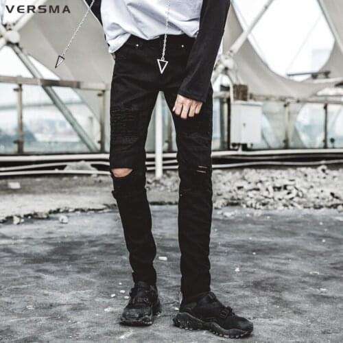 VERSMA High Street Hip Hop Ripped Denim Jeans Pants Trousers Men Korean Ulzzang BF Destroyed GD Men Jean Sweatpants Pencil Pants