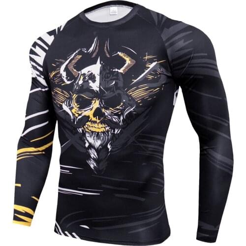 Spring Long Sleeve Compression Shirt Men Quick Dry Sport T-Shirt Male Fitness Gym Traning Tights Printed Tops Tees Workout