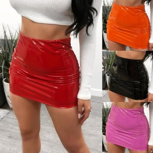 Women Sexy Bright Shiny Leather Bodycon Slim Micro Mini Skirt Evening Party Clubwear Stretch Tight Pencil Skirts 2021