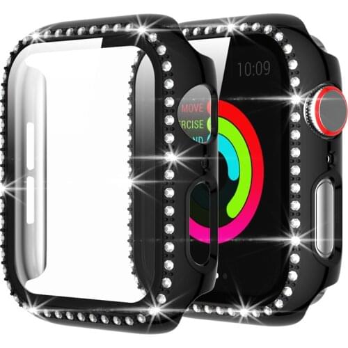 Tempered Glass For Apple Watch SE Series 6 5 4 Case Diamond Rhinestone Screen Protector For Applewatch 44mm 40mm Accessories