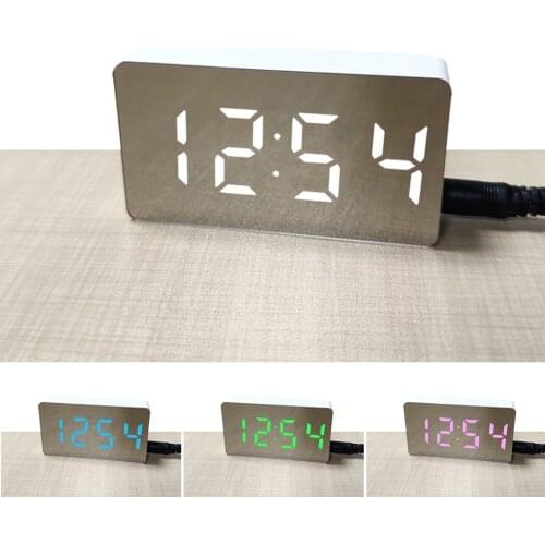 Mirror LED Digital Alarm Clock Night Light Thermometer Display Mirror Lamp Table Desktop USB Charging Home Decor Clock