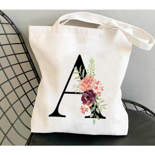 2021 New Summer Flower 26 Letter Tote Women Shoulder Canvas Bags Canvas Bag Large Capacity Wild Messenger Bag Cute Fun Handbag