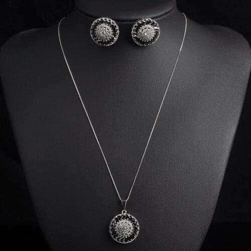 Classic Design Women Girls Jewelry Sets For Fashion Jewelry Black Cubic Zirconia Pave Necklace Sets Dress Accessories Gift S-006