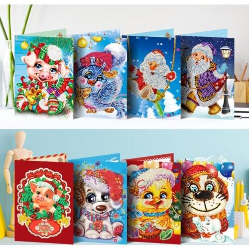 1/8pcs 5D DIY Diamond Painting Greeting Card Special Shaped Diamond Embroidery Christmas Cards Postcards Birthday Xmas Gift