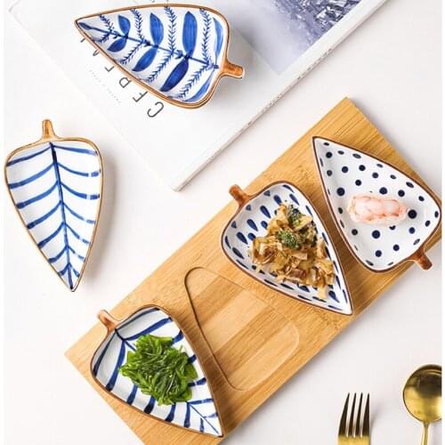 Jusen 1 Piece Japanese Style Creative Leaf Taste Dish Color Glaze Ceramic BBQ Salad Gravy Boats Tableware Saucer Kitchen Dining