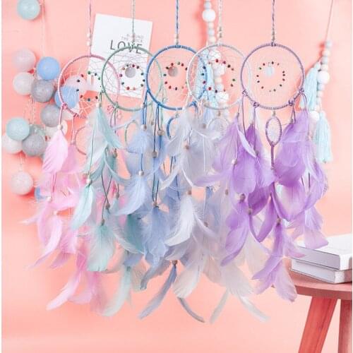 1PC Dreamcatcher Handmade Feather Braided Art Wind chimes Ornaments decoration For Home Bedroom living room Car Pendant Crafts