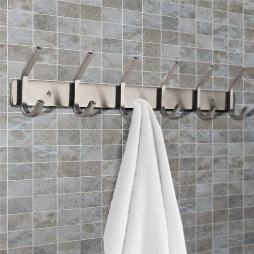6 Hooks Door Stainless Steel 304 Hanging Rack Door Clothes Wall Mounted Hanger Towel Cleaning Cloth Holder Hanger