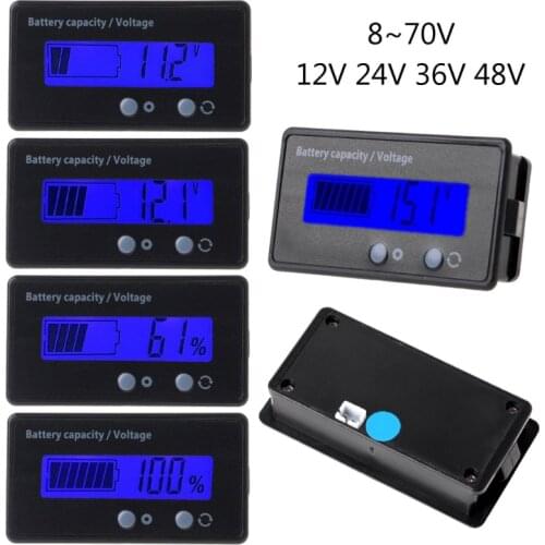 8-70V Blue LCD Acid Lead Lithium Battery Capacity Indicator Voltmeter Gauge 2 in 1