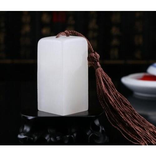 Free shipping Kunlun Snow Jade Stone Seal Manual Engraved Collection Book French Painting Pen Name 2.5x2.5x5cm