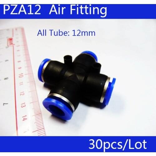 Free shipping HIGH QUALITY 30Pcs 12mm Tube OD 4 Way Cross Style Pneumatic Quick Fitting Connector PZA12