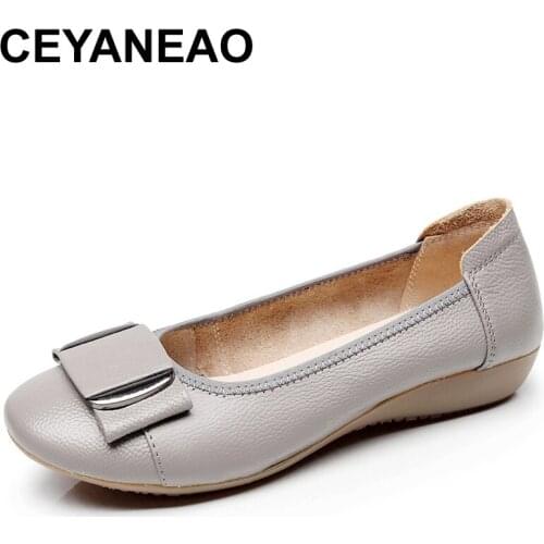 CEYANEAO Women Shoes Woman Genuine Leather Flat Shoes Casual Work Loafers Ballet Flats New Fashion Women Flats Plus Size 34 - 43