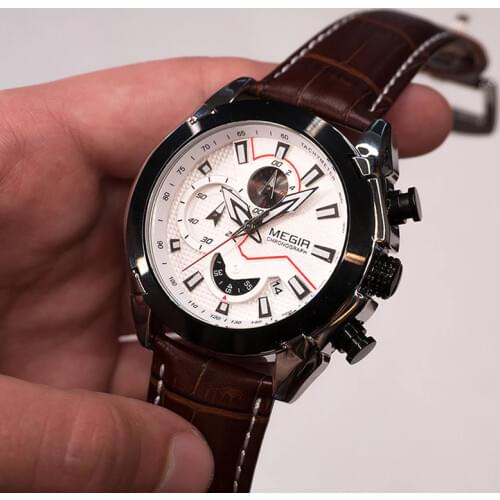 Creative Quartz Mens Watch MEGIR Leather Chronograph Army Waterproof Military Sports Watches Clock For Men Hour Reloj Hombre