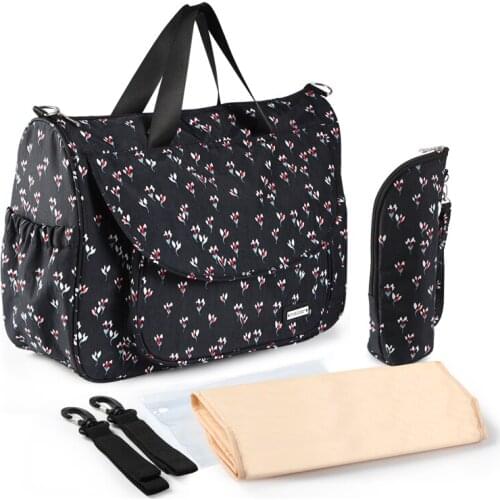 Black Diaper Bag Fashion Waterproof Multi-functional Baby Nappy Bag Messenger Nursing Changing Bag for Baby Care Storage Bag