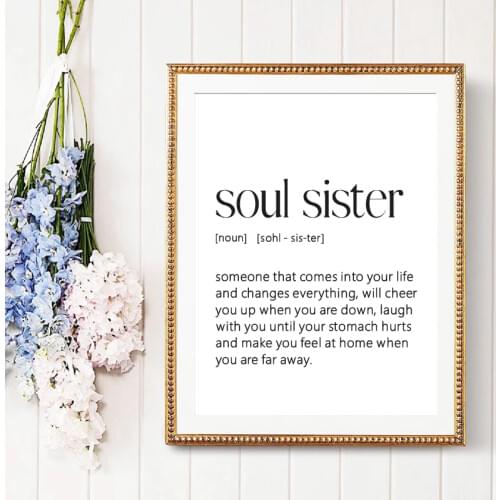 Soul Sister Definition Quote Print Best Friend Friendship Gift Minimalist Art Canvas Painting Decor Friendship Soulmate Gifts