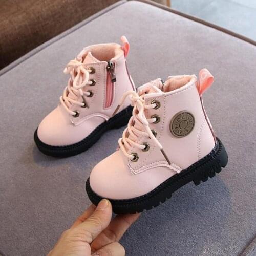 2021 Kids Martin Boots Autumn Girls Pu Leather Boot Boys Ankle Boots Fashion Toddler Baby Children Plush Winter Warm Shoes New