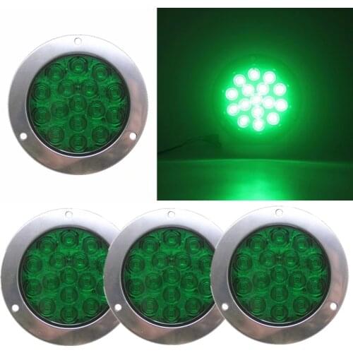4PCS Rear Tail Brake Stop Marker Light Indicator Car Truck Trailer 16 LEDS Round Reflector Green Red Yellow White 12-24V